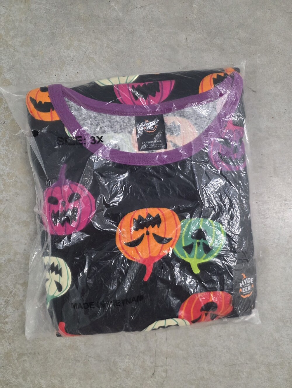 Hyde & EEK! Womens Black Pumpkin Print Halloween Pajama Wize 3xl New